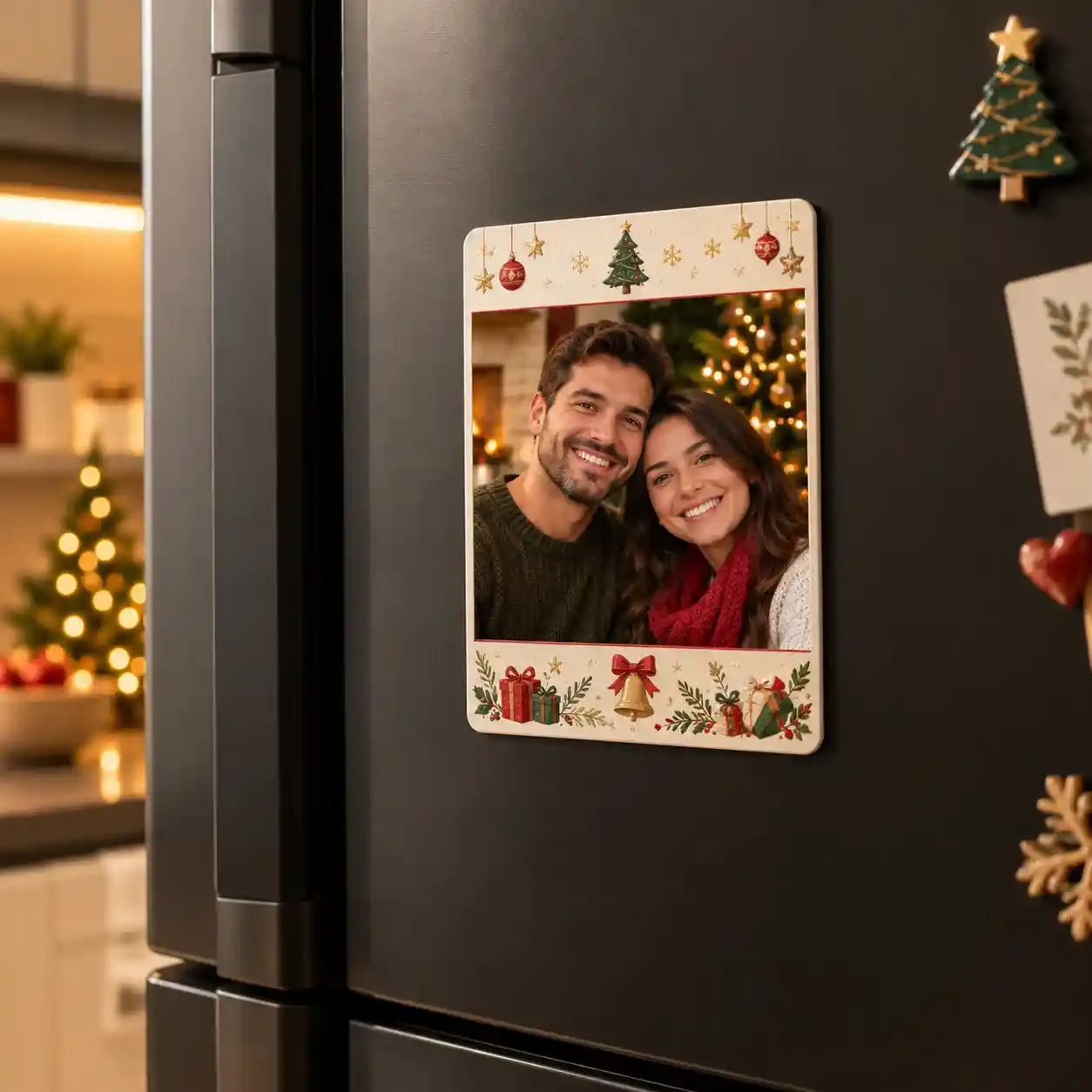 Foto Imã natalino personalizado com a foto de um casal
