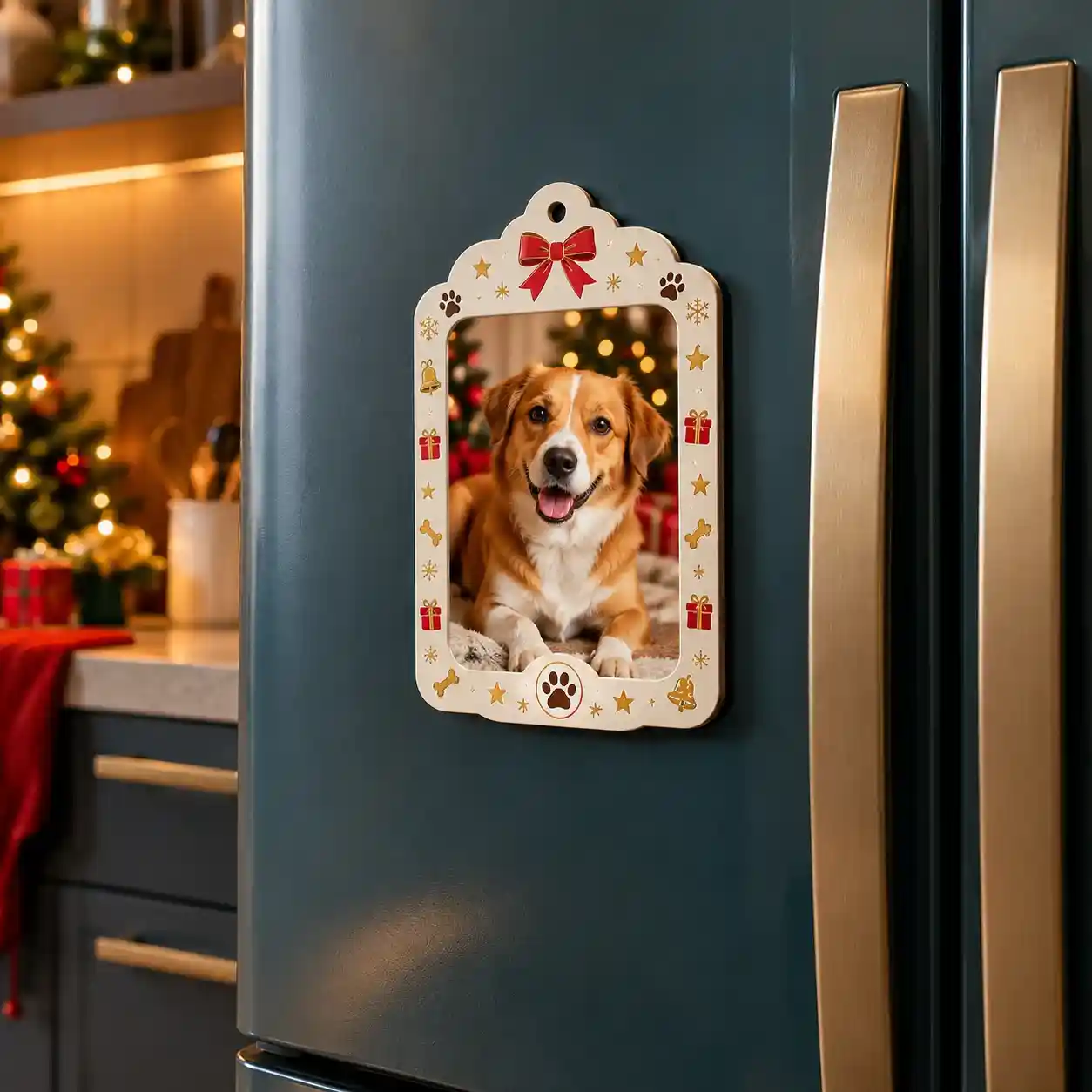 Foto Imã natalino personalizado com a foto de um cachorro